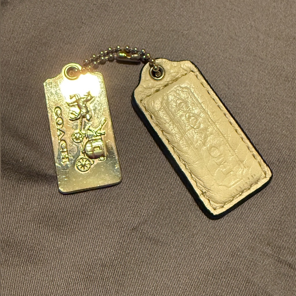 Coach Gold-Tone Metal and Cream Leather Hangtags